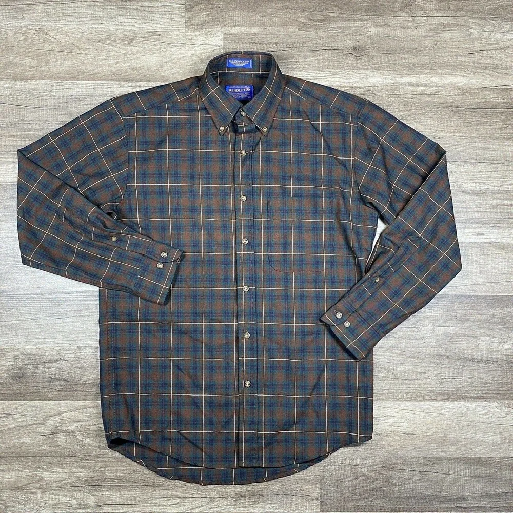 Sir Pendleton 100% Virgin Wool Size S Plaid Long Sleeve Oxford Button Down Shirt